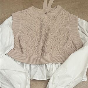 MABLE Beige Cable Knit Sweater